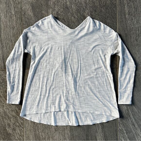 EUC Lululemon Back Into It Long Sleeve Open Strappy Back White Grey S/M Size 6 - Picture 3 of 16